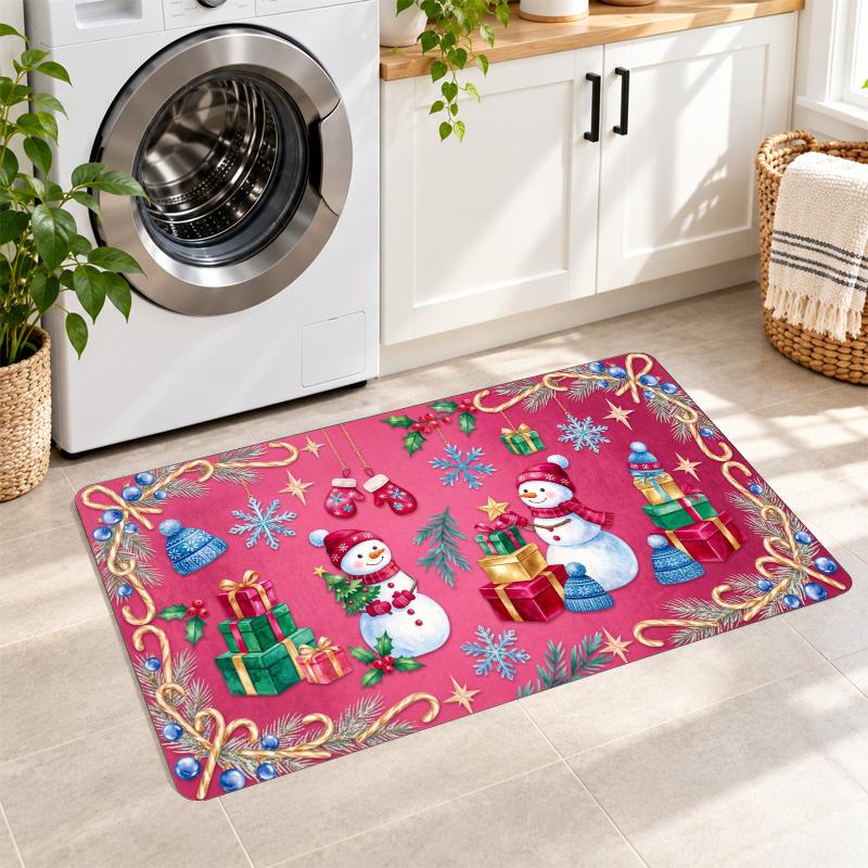 Flannel Kitchen Mat Christmas Soft Area Rug Non Slip Floor Carpet Home Decoration