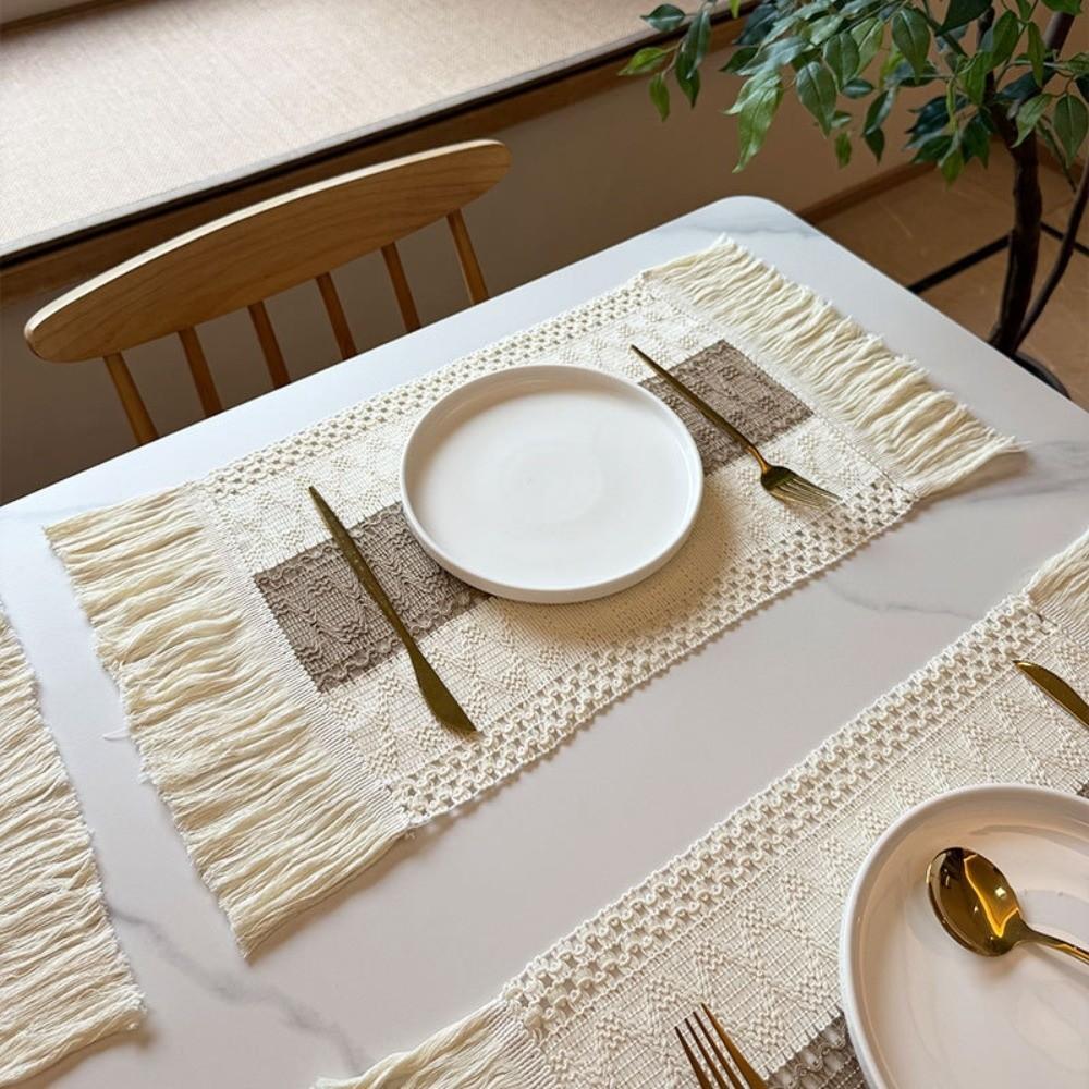 4pcs with Tassel Boho Burlap Placemats Bohemia Linen Braided Place Mats  Coffee Table