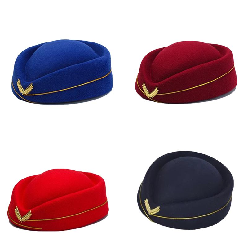 Women Woolen Beret Flight Attendant Hat British Style Hotel Reception Cosplay Party Performance Cap