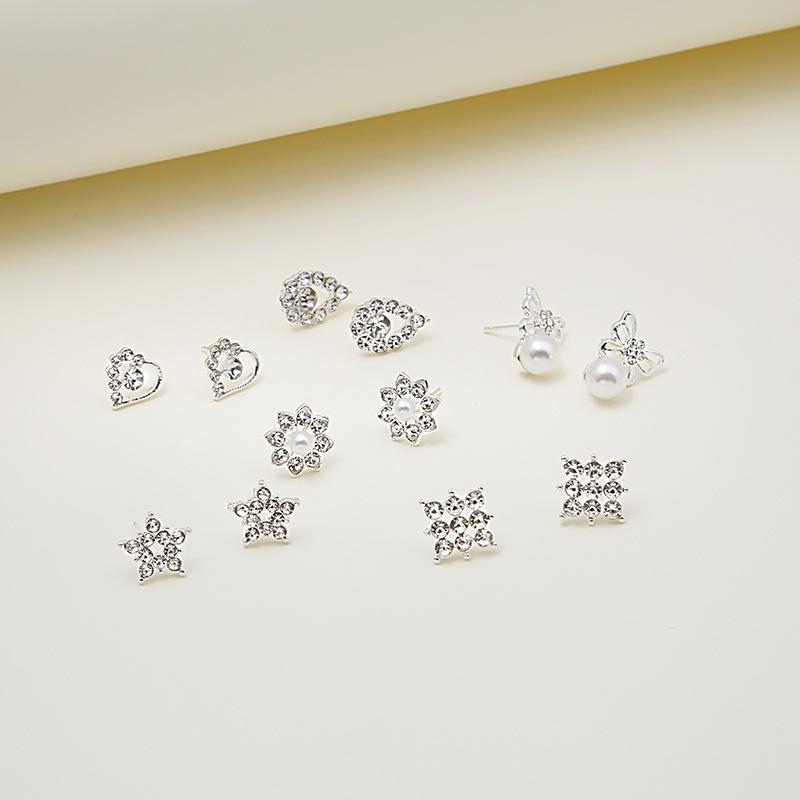 Korean Style Geometric Earrings Set: 6 Pairs of Weekly Studs for Students