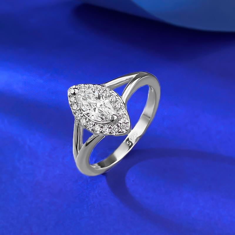 New S925 Silver 4 * 8mm Horse Eye Surround with High-end Fashion Ring for Women's Niche Light Luxury Wedding Jewelry