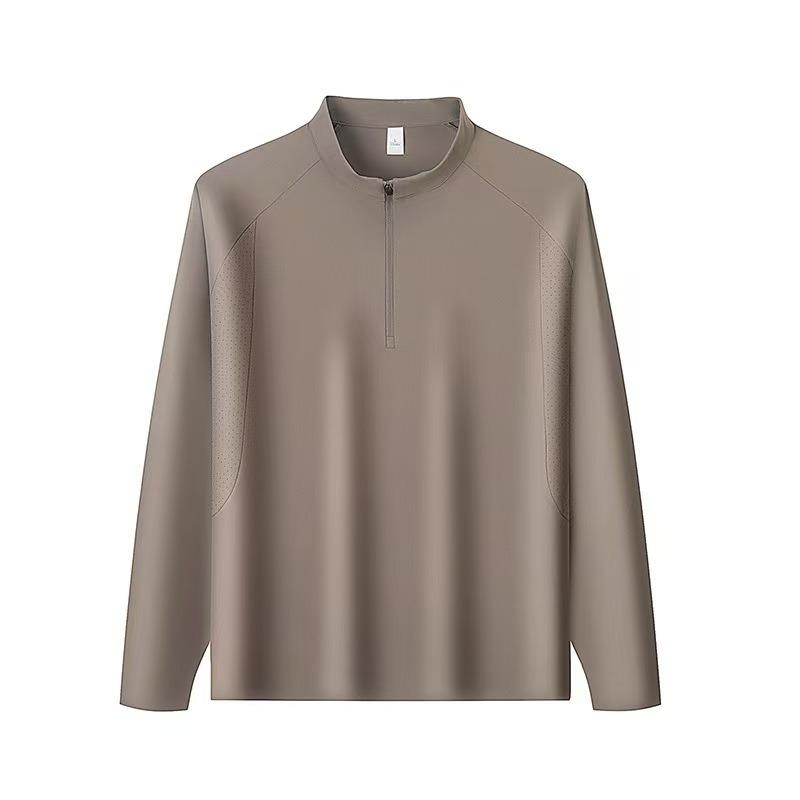 STORN Fashion Half Zipper Stand Collar Short Sleeve Men's T-shirt New Solid Color Luxury Summer Ice Silk Breathable Sports Casual Top