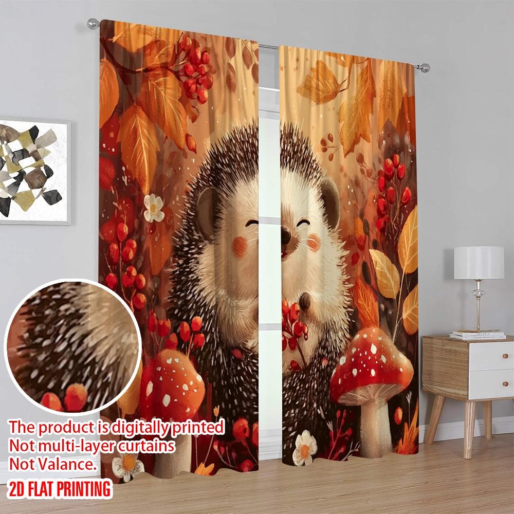 2 Stück, 2D-Flachdruck Moderne Vorhänge Fröhlicher Igel Vielseitiger Polyesterstoff (ohne Stange) Zimmerdeko Ideal für