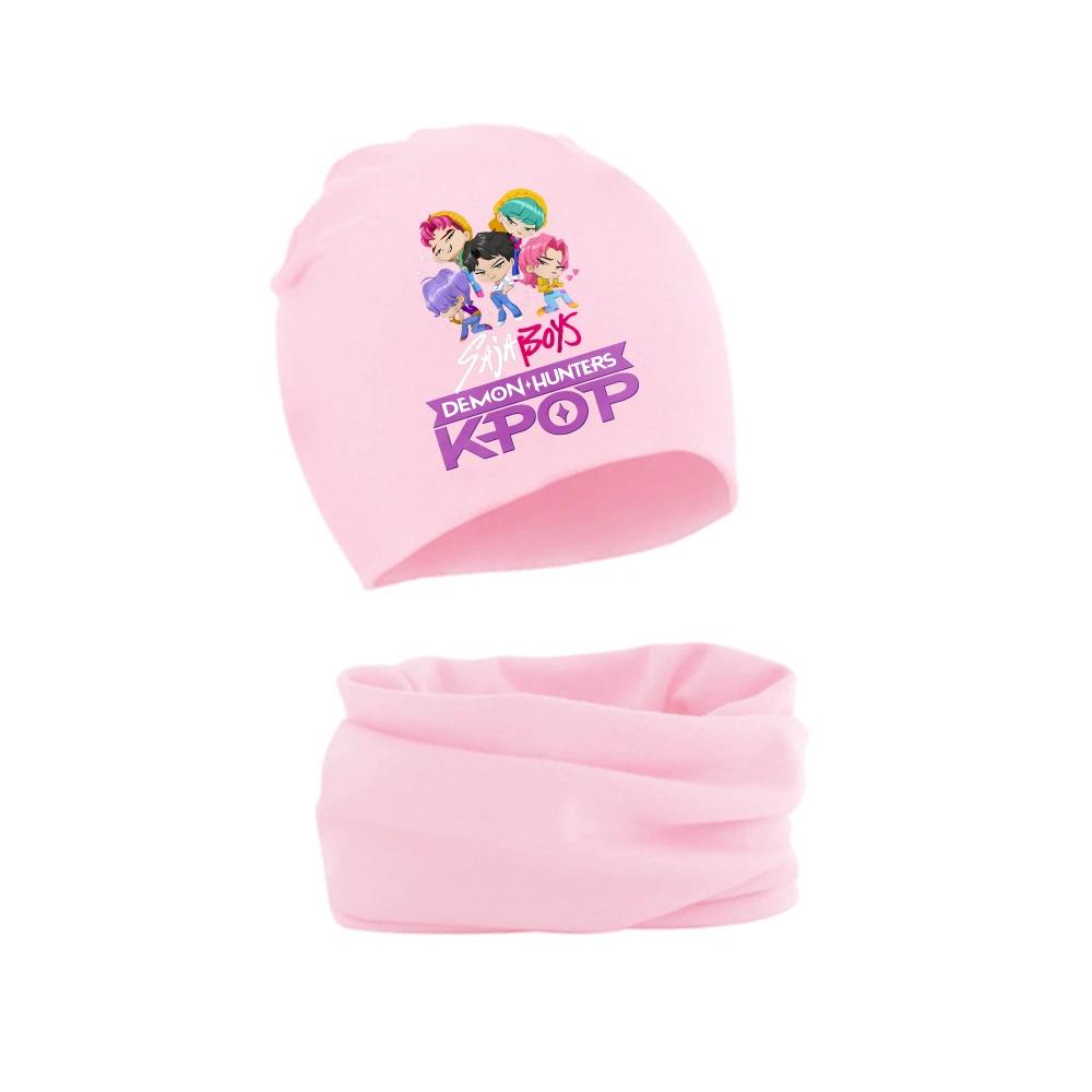 KPop ציידי שדים סט כובע וצעיף לילדים דמות מצוירת עונה קרה כובע צעיף חמים אנימה רומי מירה זואי כובע צעיף צוואר מתנה לילדים