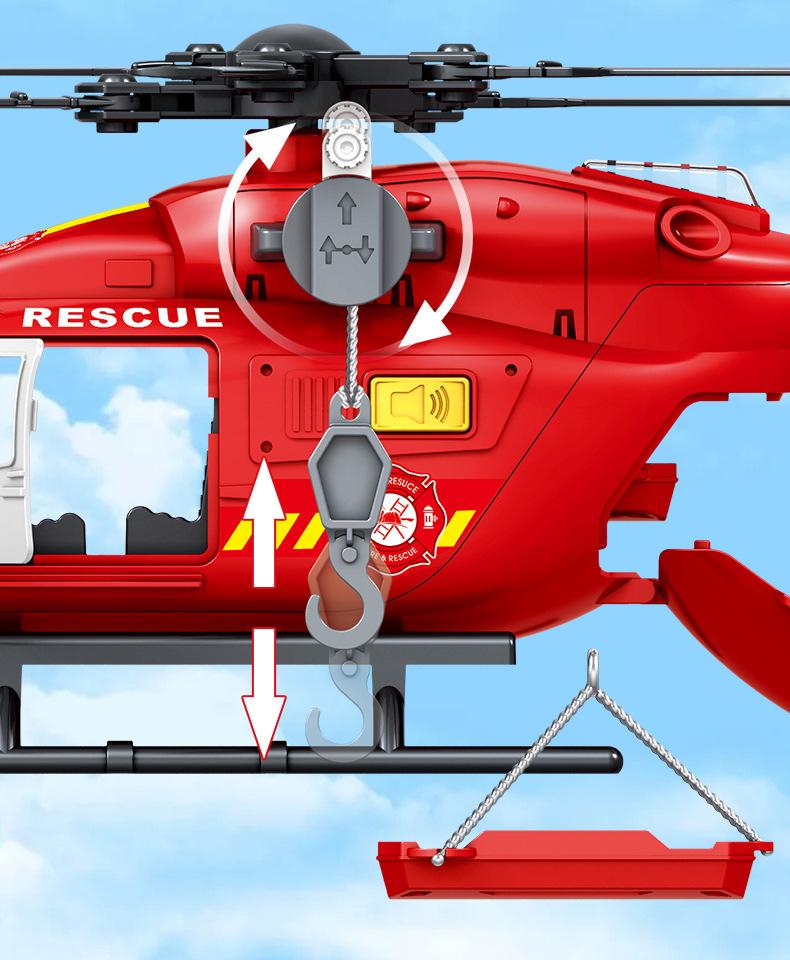 Children's Pull Back Police & Fire Rescue Helicopter Toy with Rotating Propeller - Simulation Model for Boys