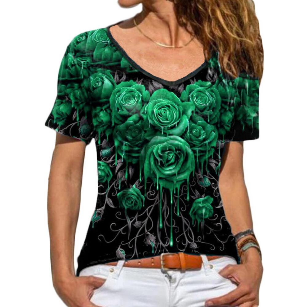 HNXC Women's Fashion Casual Summer Spring Floral Print Short Sleeve V-Neck Blouses & Shirts