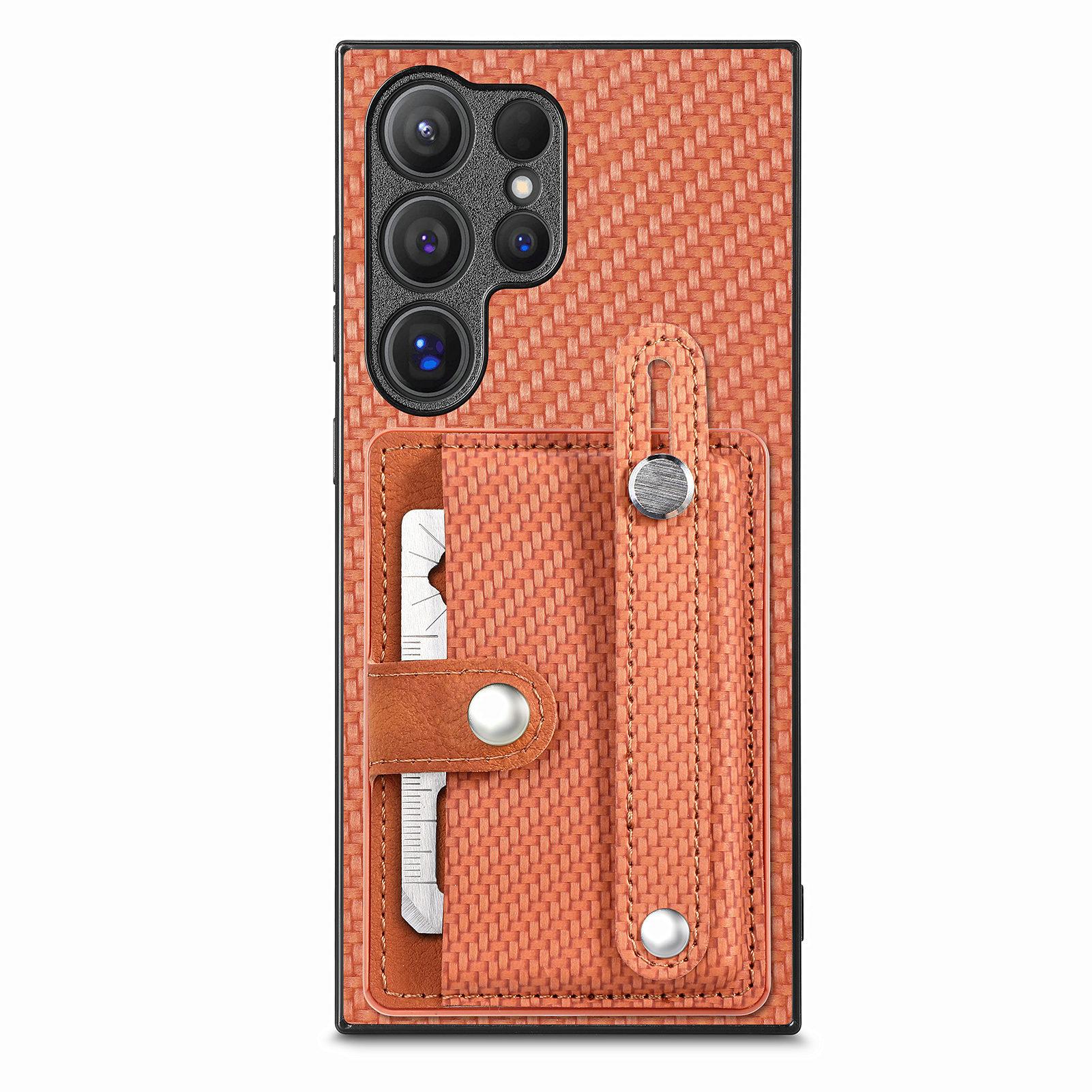 

Для Samsung Galaxy S25 Ultra Чохол із вуглецевого волокна, шкіряна задня кришка телефону з тримачем для карток A