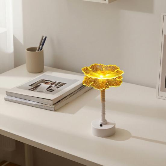 Acrylic Flower Shape LED Lamp, Decorative Cordless Table Light with Warm Light for Home, Office, Study Room, Bedside