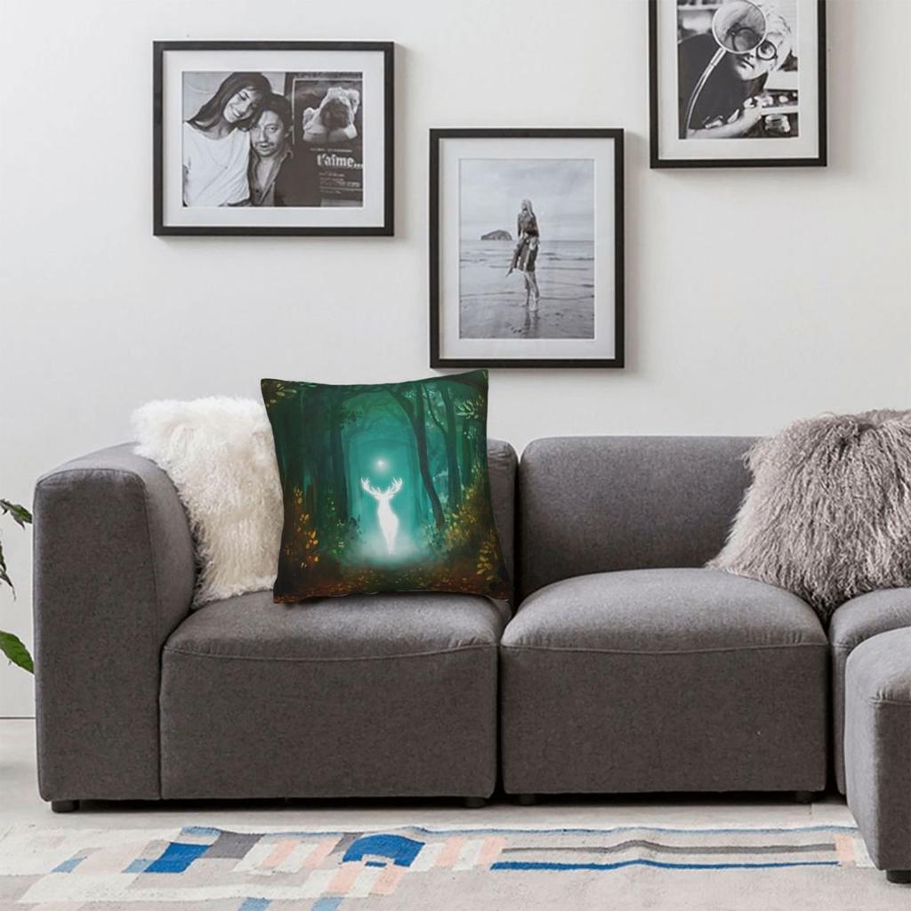 The White Stag In Forest Square Pillowcase Polyester Linen Velvet Pattern Zip Decor Throw Pillow Case Home Cushion Cover