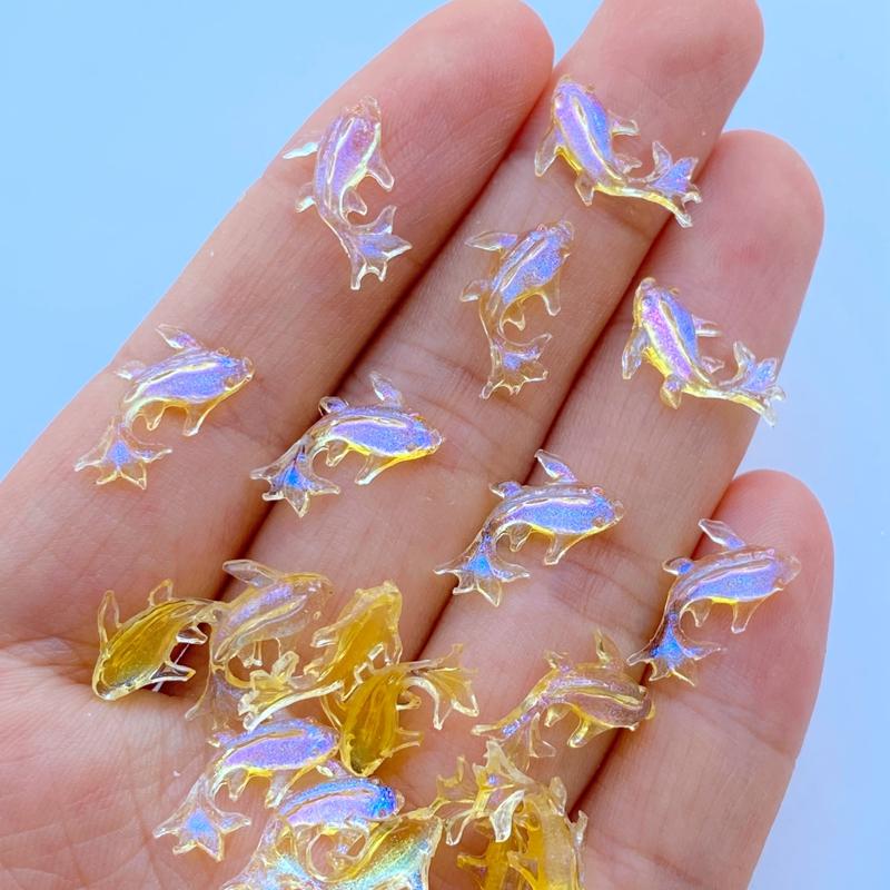 100Pcs Resin 3D Colorful Mini Shiny Goldfish Flatback Figurines Scrapbook Wedding Applique Nail Art Decor Crafts