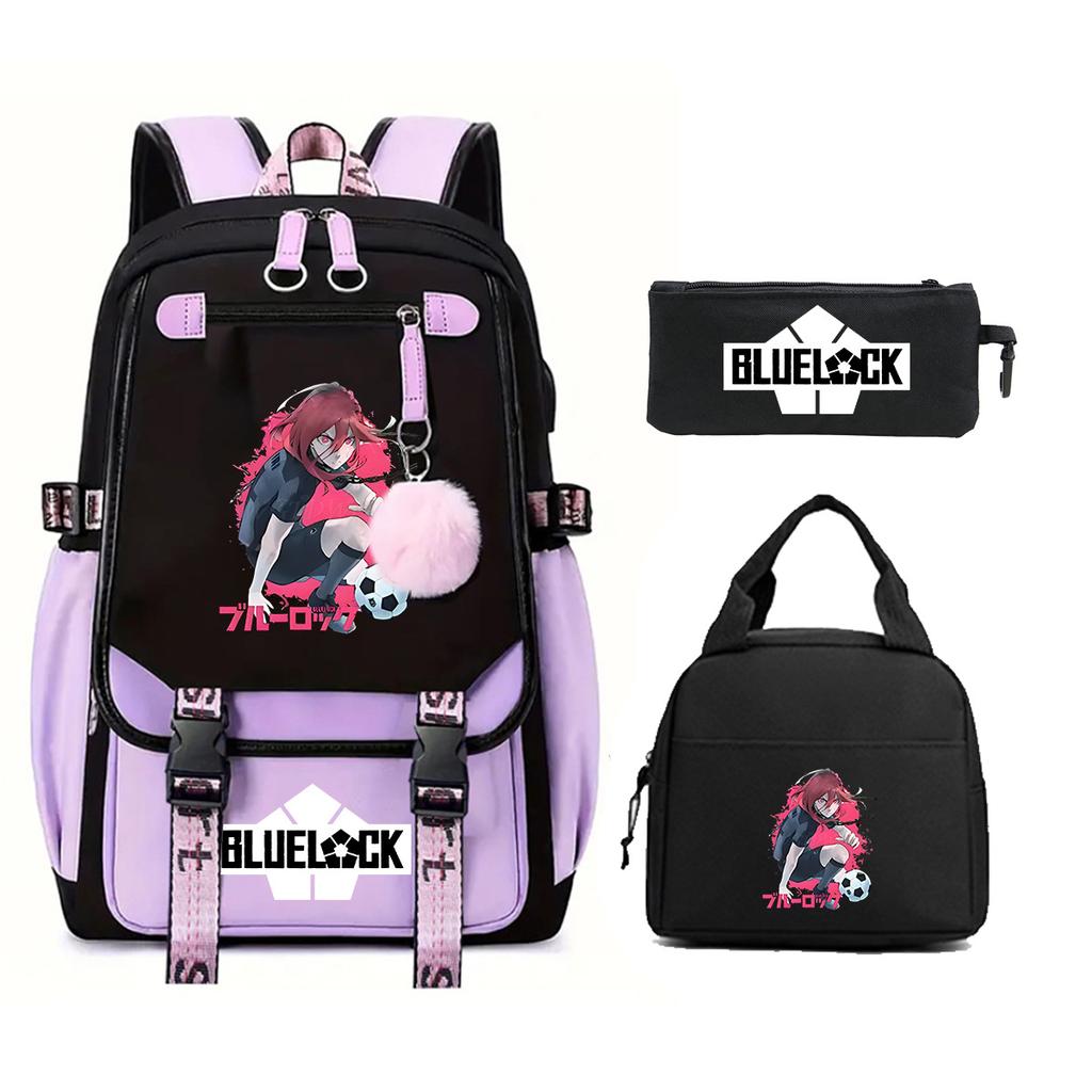 Peripheral Printed Backpack Leisure Student School Bag Pencil Bag Lunch Bag Set