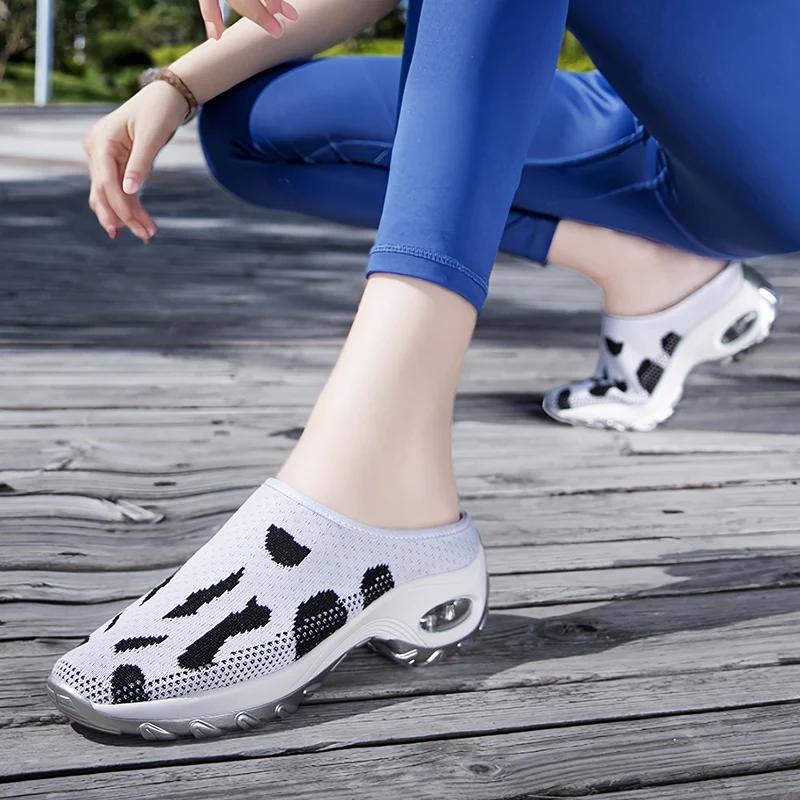 Flying Weave Cushioning Plattorm Walking Sneakers Ladies Non-Slip Size 35-42 Women Summer Half Slippers Breathable Casual Shoes