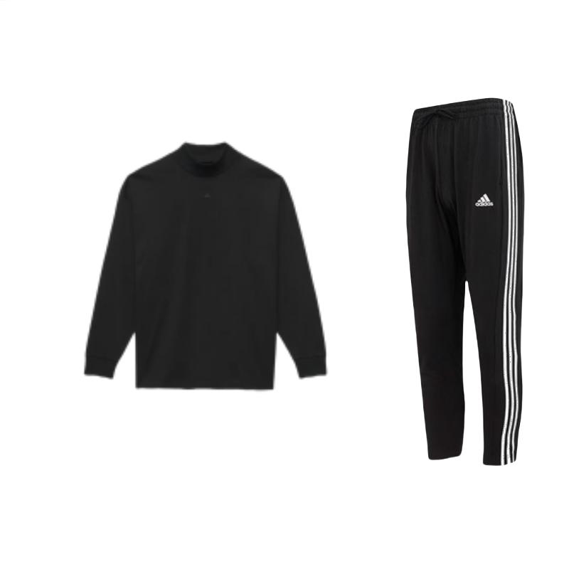 

Adidas American Retro Brand Logo Letter Print Stand Collar Long Sleeve T-Shirt Knit Long Pants Casual Sports Suit Men suit Black IC0044+IR8489 L