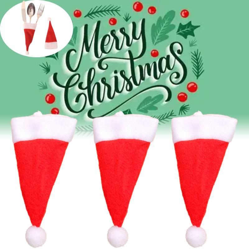 Neuankömmling Weihnachtsdekorationen Mit Mini-Weihnachtsmannmütze Plüsch Gabel- und Messerset Auf Lager Für Großhandel