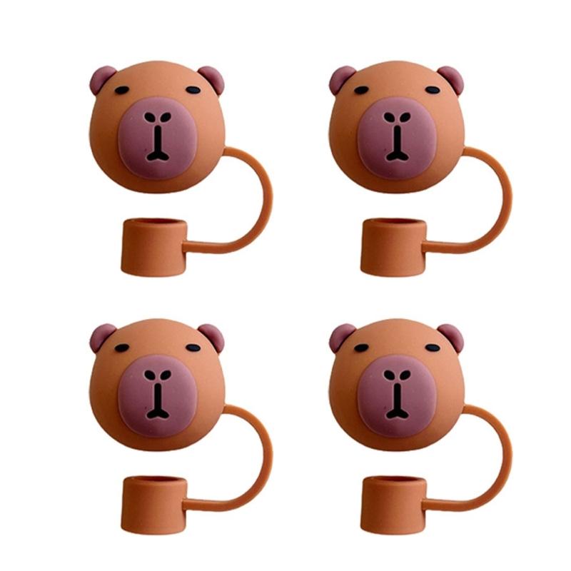 4Pcs Silicone Straw Cover Caps Capybara DustProof Drinking Straw Caps Plugs Reusable Straw Tip Lid for Tumblers Cup