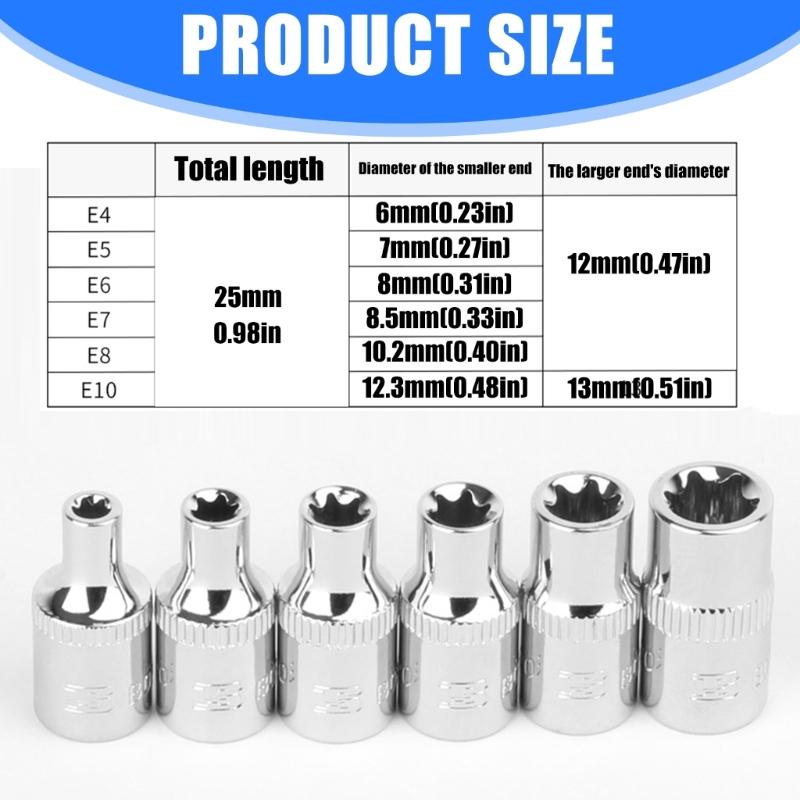 6Pcs Multipurpose Hex Socket 1/4Inch Socket Set With Ratchets Compatibility Professional Heavy Duty Steel Construction