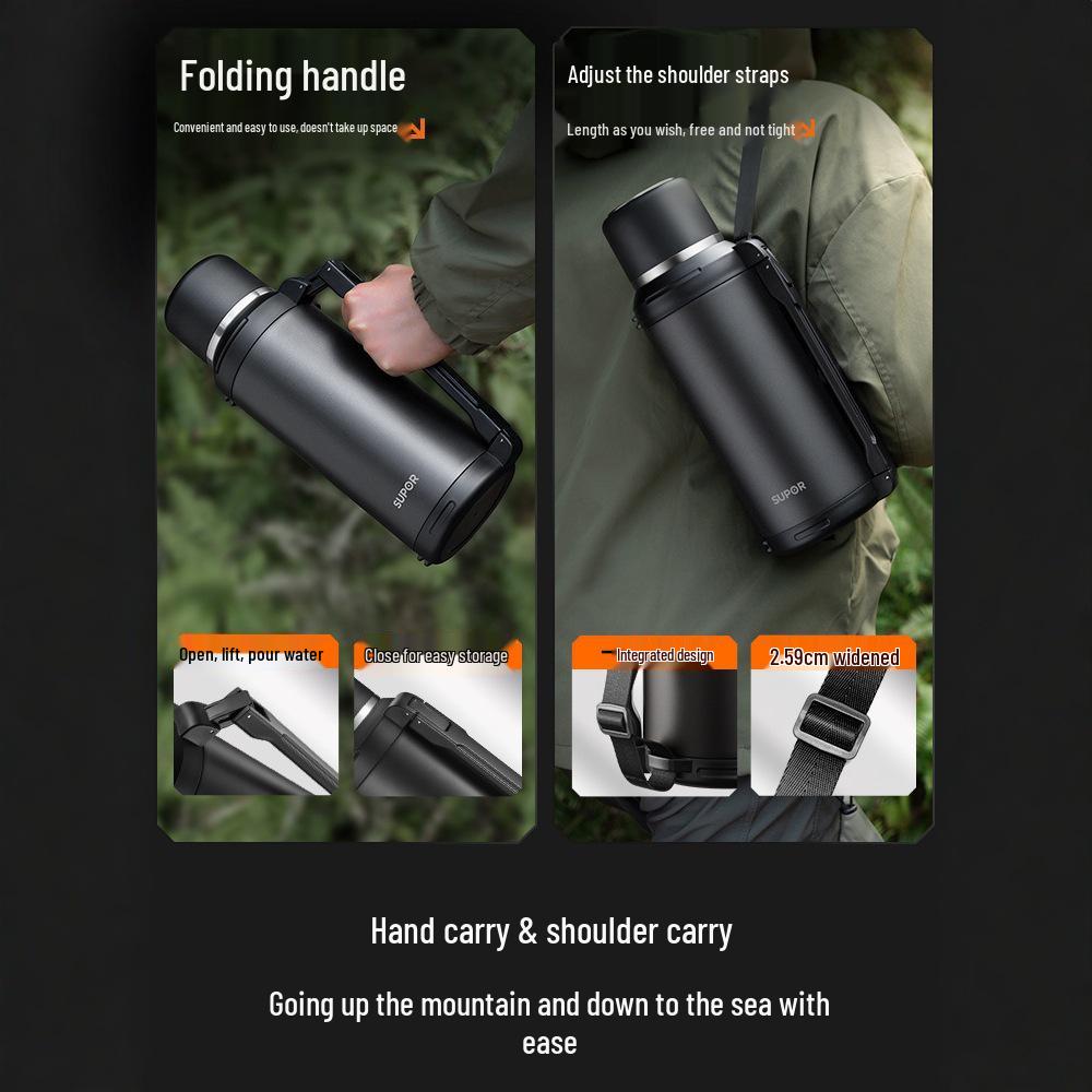 Supor Large Stainless Steel Portable Thermos Flask, Ideal for Outdoor, Household, and Travel Use