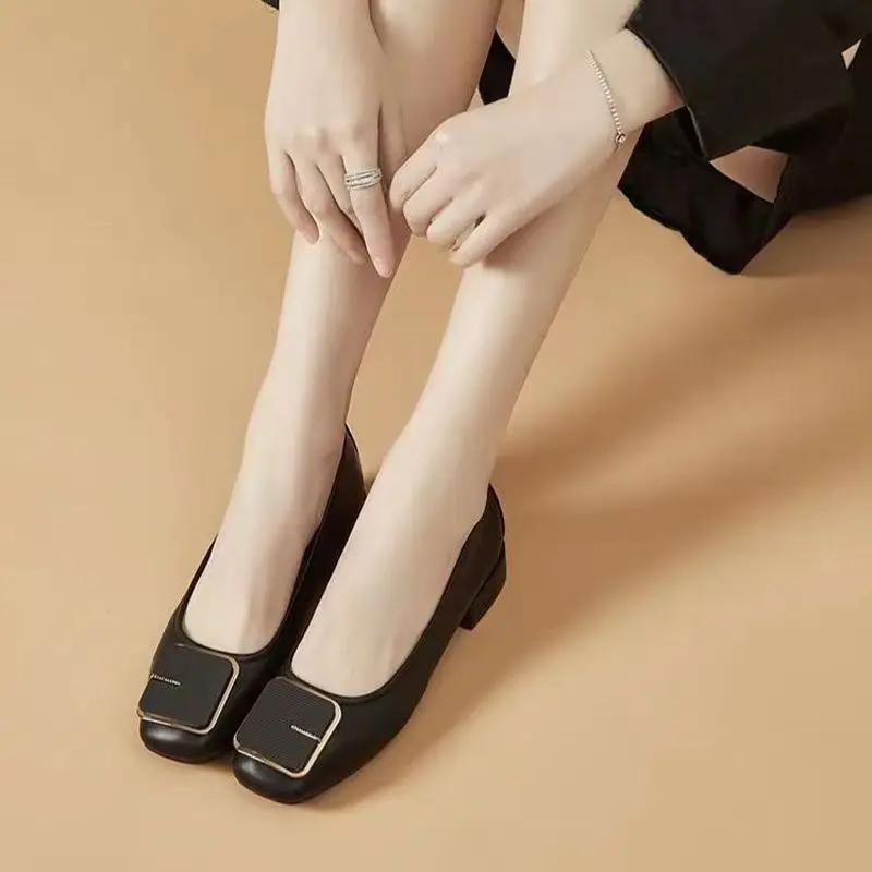 Fashion Chunky Heels with Medium Women's Shoes Block Heel Ladies Pumps Office Square Toe Shoe Luxury Brand Non Slip 2025 Trend Footwear