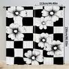 2pcs Art Deco Black & White Floral Checkered Curtains - Fade-Resistant Polyester   Machine Washable for Bedroom   Living Room   Off