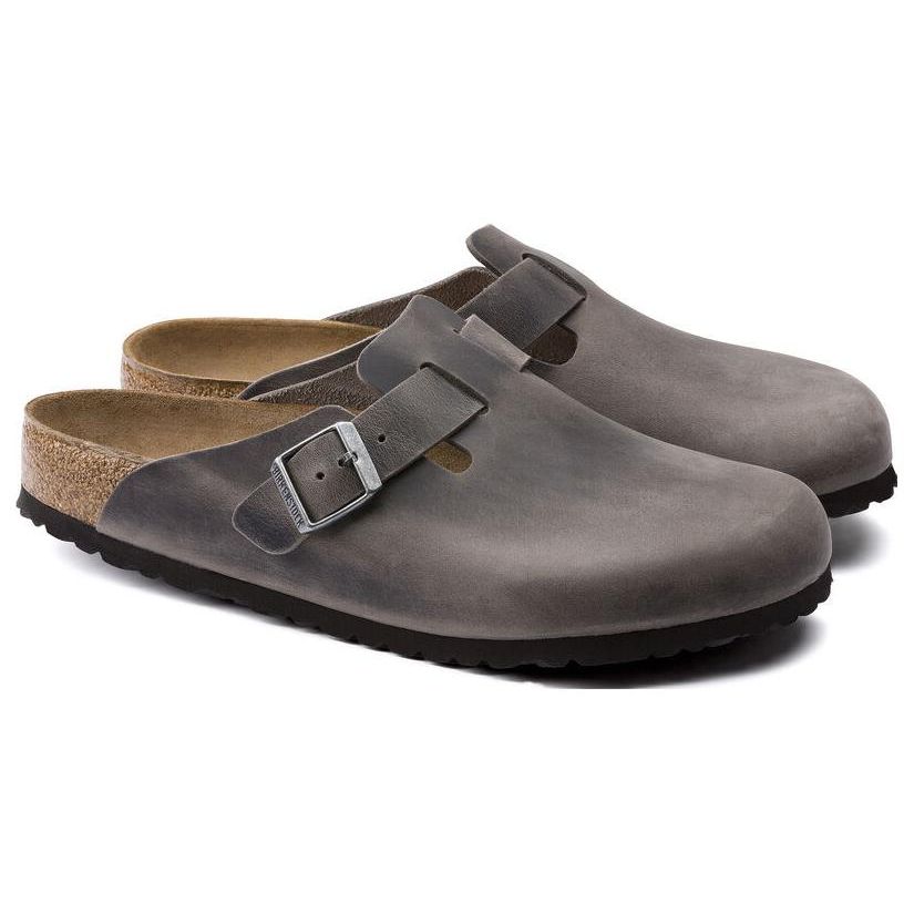 Birkenstock Boston Soft Footbed Oiled Leather Narrow Iron Unisex Sneakers Grey 1013256