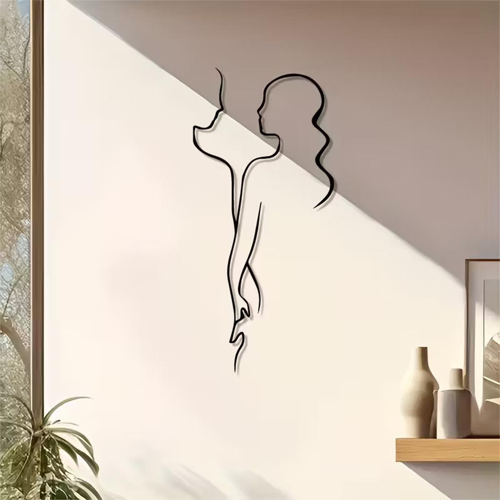 Abstract Metal Wall Art Couple Holding Hands Silhouette Iron Line Art Hanging Sculpture Modern Decorative Wall Hanging for Home and Office