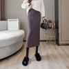 Thickened Knitted Half Skirt with Female Rear Fork Pit Clause Hip Wrapping High Waist Straight Tube Purple Knitted Skirt