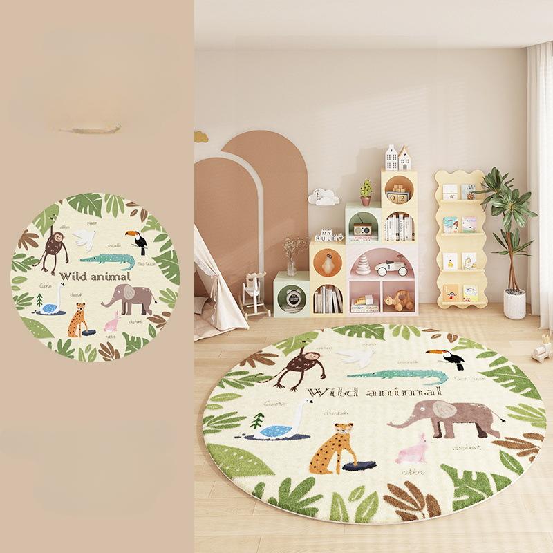 Cartoon Style Carpets for Living Room Home Fluffy Soft Rug Animal Pattern Bedroom Decor Round Carpet Thick Plush Study Floor Mat