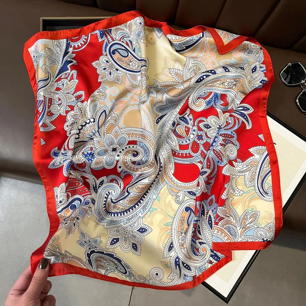 Fashion 70*70 Cm New Designer Women Scarf Houndstooth Silk Print Wrap Temperament French Luxury Ladies Handkerchief Headband