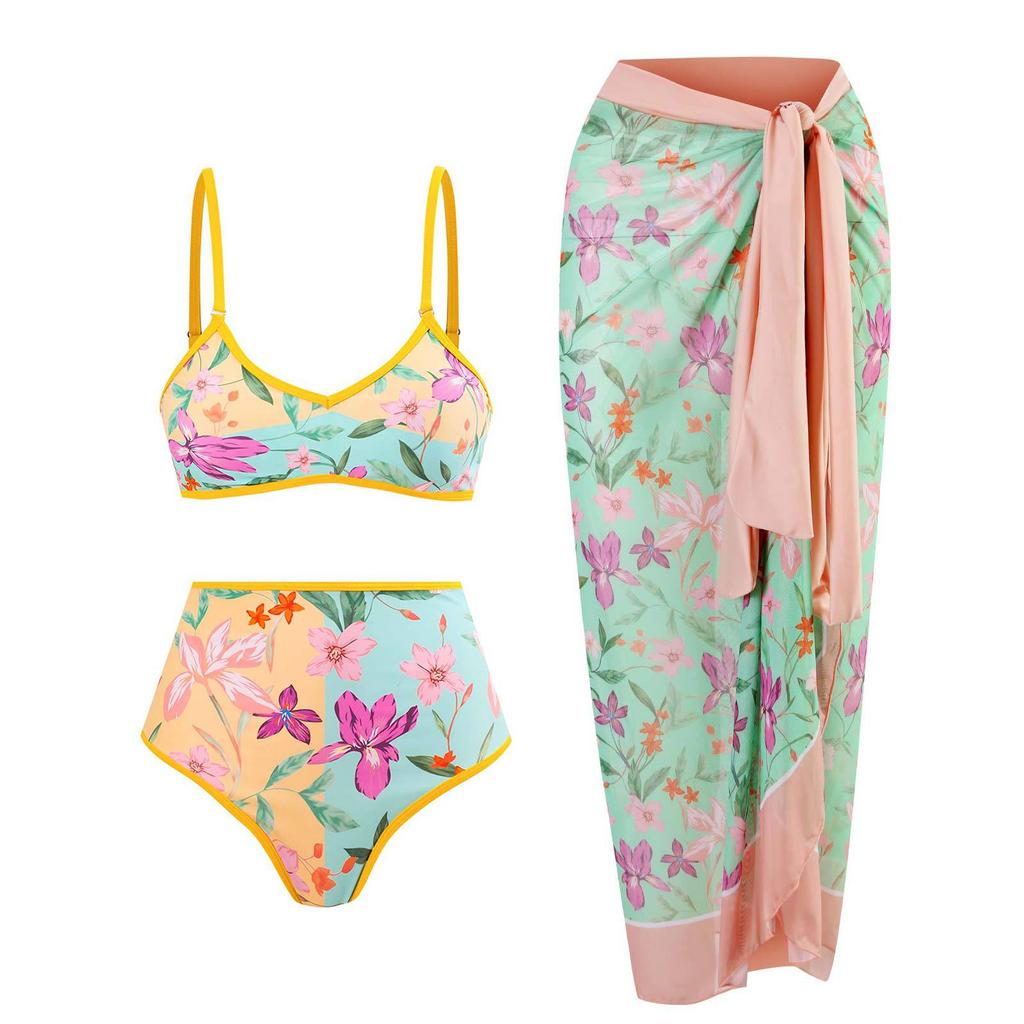 Split Double-sided Three-piece Set Retro Swimsuit Swimsuit Lace-up Sand