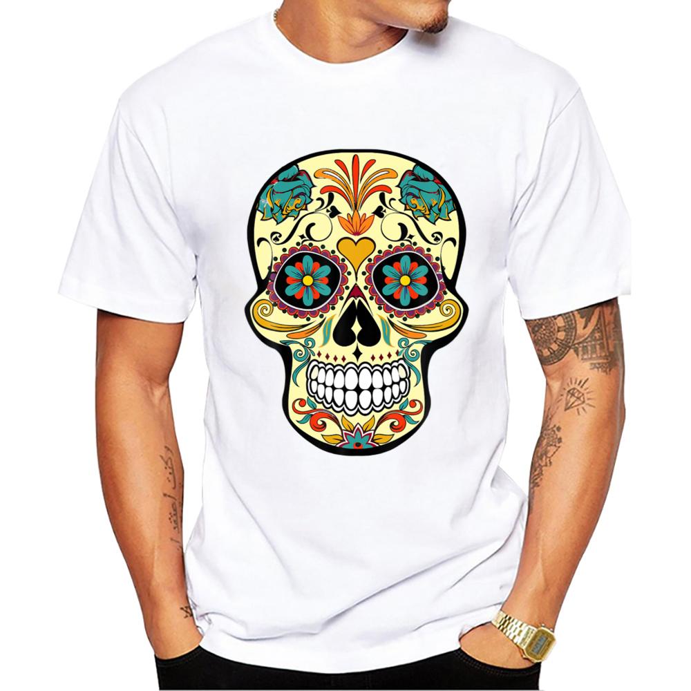 

TEEHUB O-Neck Short Sleeve Male Casual Halloween Men Clothing Vintage Streetwear Sugar Skull Print Men s T-Shirt 4XL