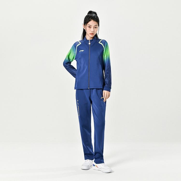 Li Ning Serie Tenis de Mesa Sudadera Cárdigan con Cuello Mao Estampado Degradado para Hombre Azul Claro AWDU377-2