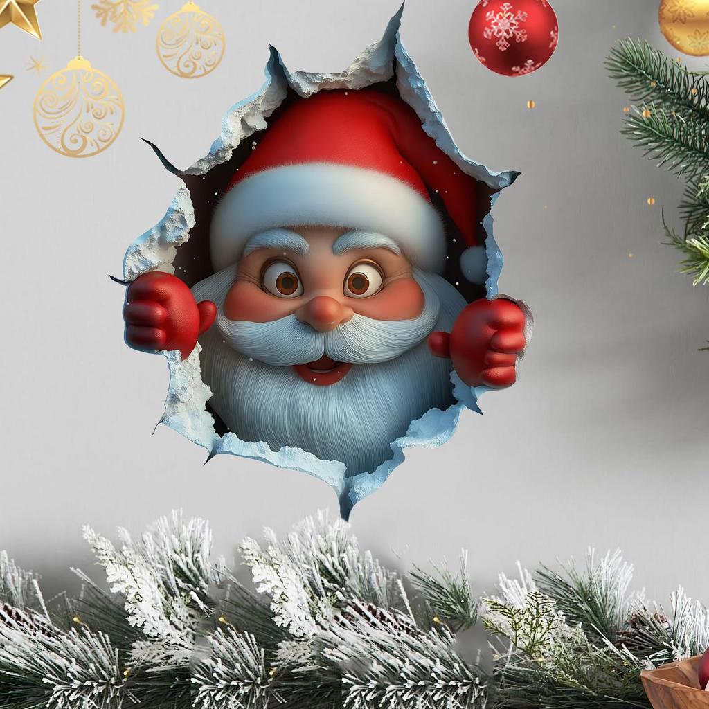 3D Christmas Santa Wall Sticker Removable Break-Through Wall Decal Vinyl Christmas Themed Wall Art Sticker For Home Car 2025