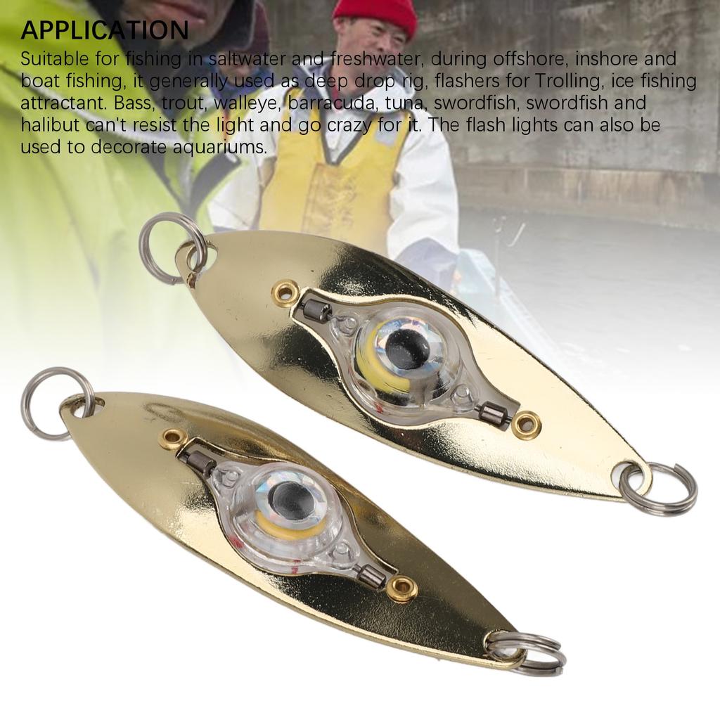 2pcs Fish Eye LED Fishing Lures Lighted Fishing Spoons Underwater Bait Flasher Deep Drop Light for Saltwater Freshwater White Light