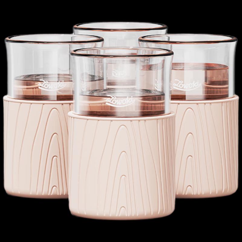 Zao Wu Ji Shui Mu Nian Hua Pink Glass Cup Set with Sleeves