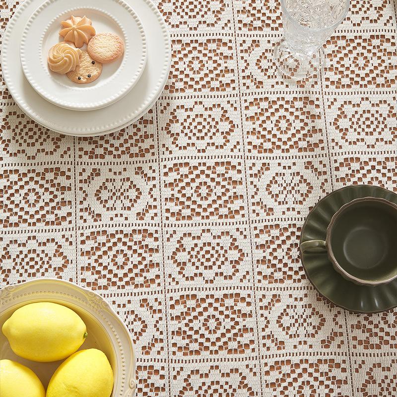 American Retro Pastoral Hollow Crochet Tablecloth Rectangular Round Dining Table Coffee Table Tablecloth Cabinet Cover Towel Household