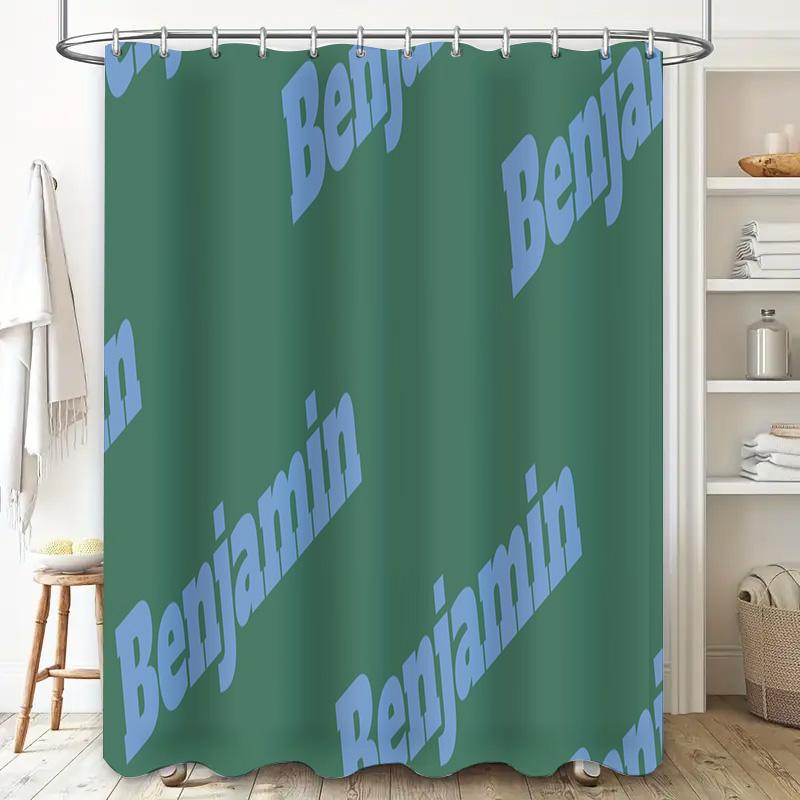 Green and Blue Shower Curtain with Bold Lettering for Bathroom Decor Easy Installation and Machine Washable