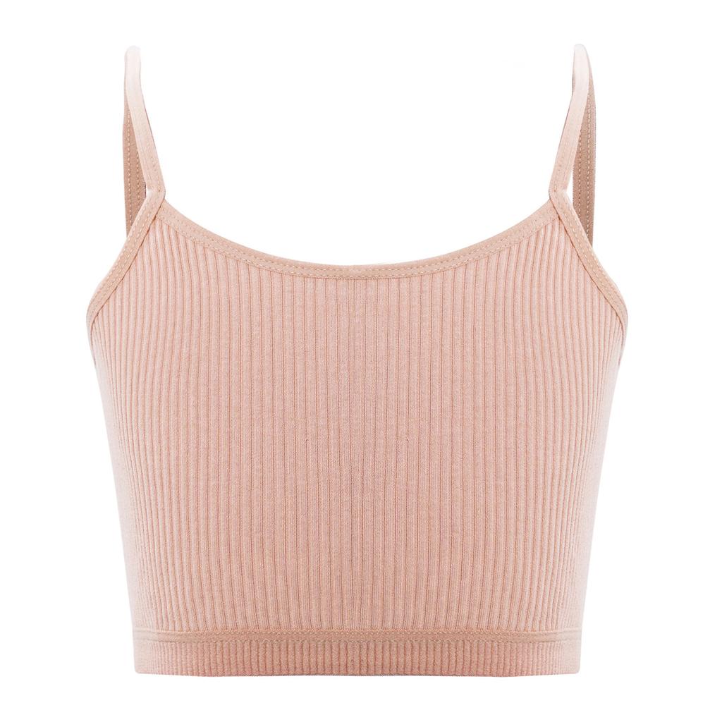 Girls Solid Color Spaghetti Straps Crop Top Ribbed Bra Vest Camisole Sportswear