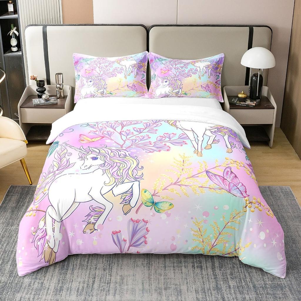 Home Textiles Unicorn Printed Bedspreads Soft Duvet Cover Set Girl Boy Adult People High End Beding Set,Quen Sized Dimensions Warm Soft plus Breathabl