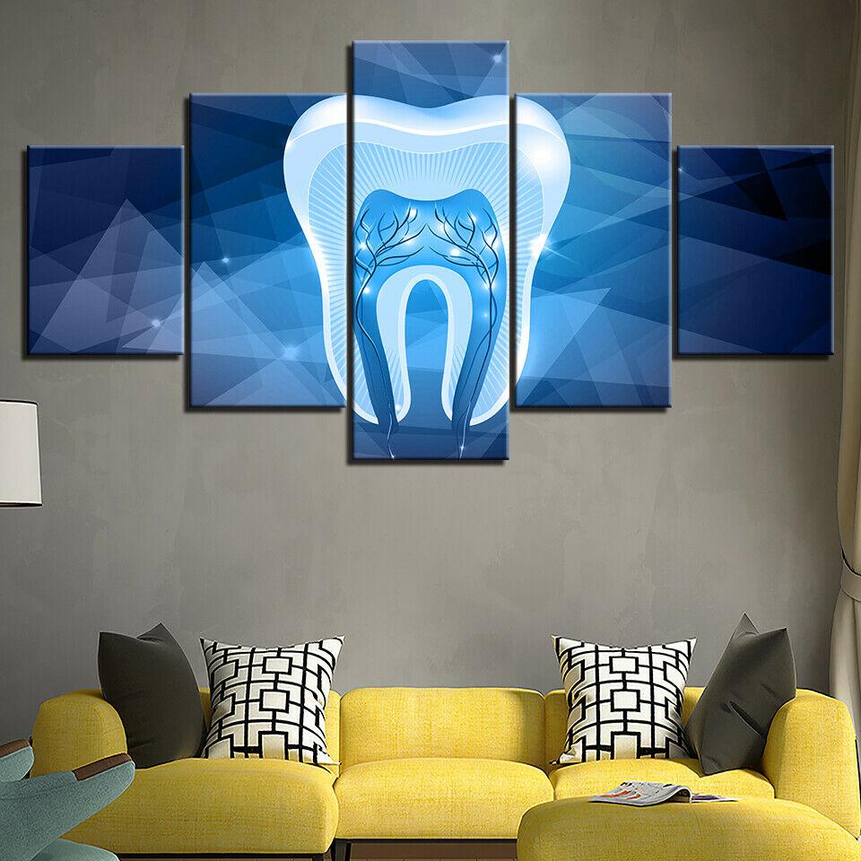 5 Piece Tooth Dentist Abstract 5 Panels Canvas Painting Wall Art Pictures Posters and Prints Living Room Home Decor No Frame