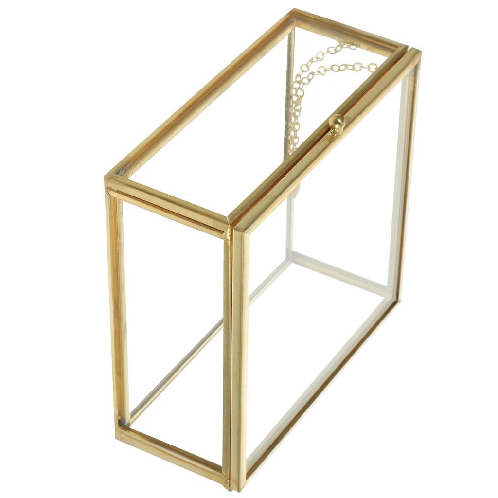 Glass Jewelry Holder Alloy Case Clear Display Jewelry Organizer Retro Style Trinket Box for Home Use Trinket Box with Lid