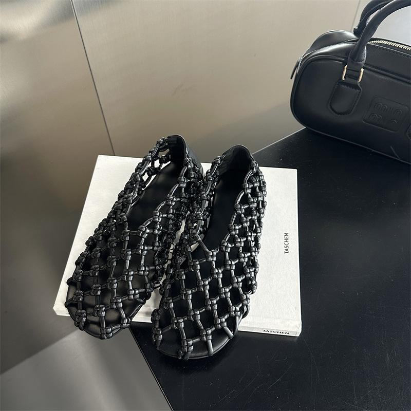 IPPEUM Women Mesh Balet Flats 2025 New Round Toe Red PU Leather Ballerina Shoes