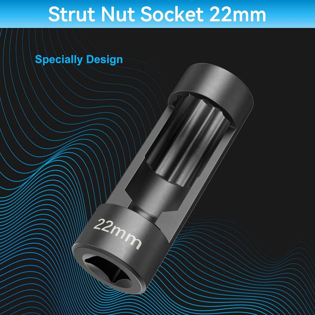 Suspension Socket Tool - 18mm, 19mm, 21mm, 22mm, 24mm Strut Nut Socket with 12 Point 1/2" Drive - Easy Remove Strut Nuts - Vm Number 3353