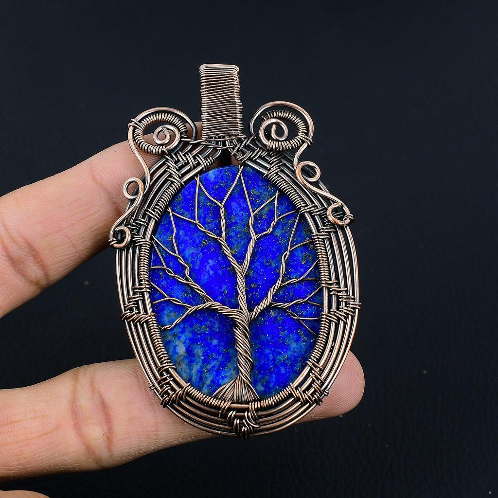 Tree Of Life Lapis Lazuli Pendant Handmade Gemstone Jewelry, 999 Copper Wire Wrapped Pendant ,Unique Design Jewelry Pendant