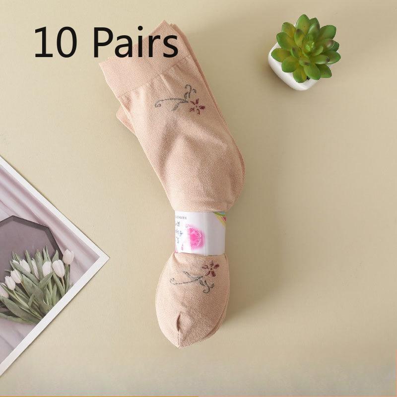 

10 пар женских летних тонких жаккардовых носков-труб средней длины, не цепляющихся, из шелка, с широким верхом, для среднего возраста 10 Pairs