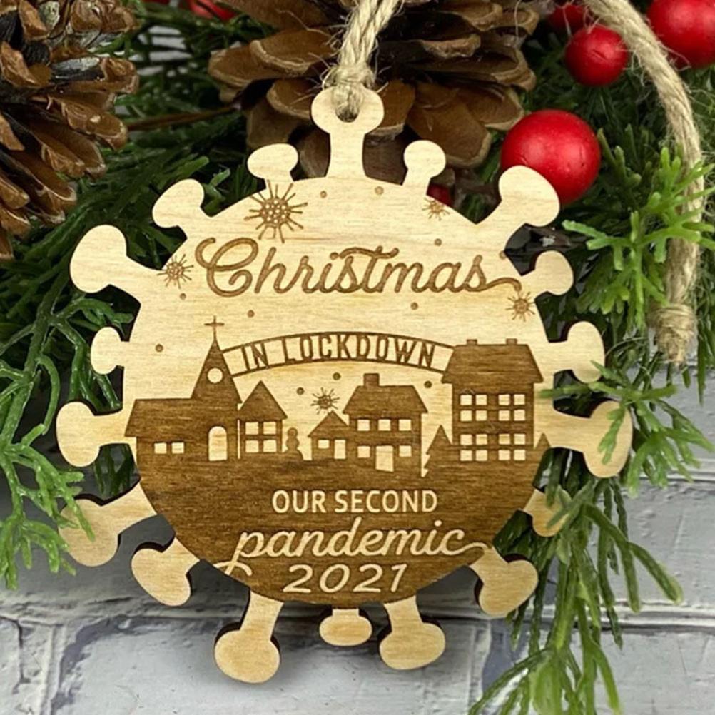 Christmas Pendant Wooden 2021 Epidemic Pendant Christmas Tree Hanging Ornament Decoration