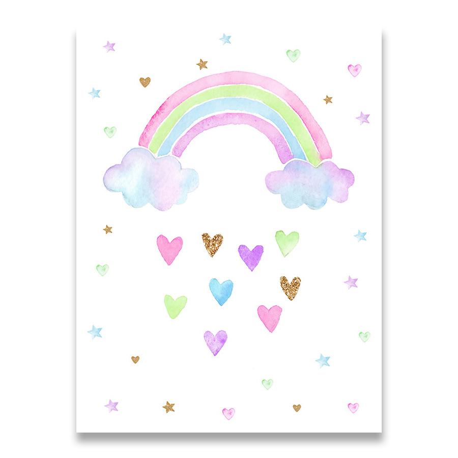 Rainbow Unicorn Wall Art Prints Baby Nursery Poster Cute Canvas Painting Nordic Decoration Picture Children Kids Bedroom Decor