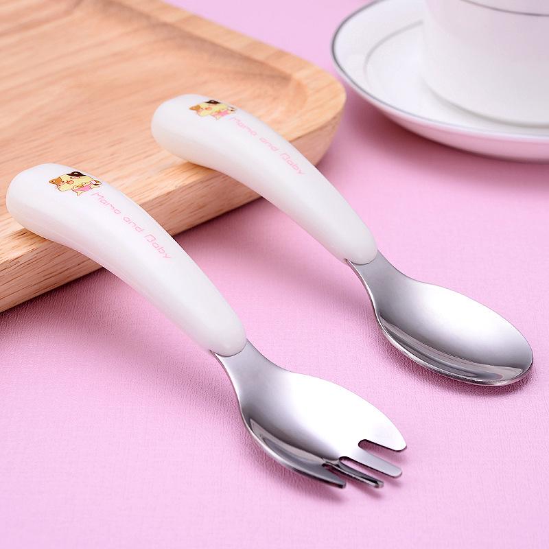304 Stainless Steel Children's Cartoon Cutlery Set: Baby Feeding Spoon & Fork, Training Spoon & Fork