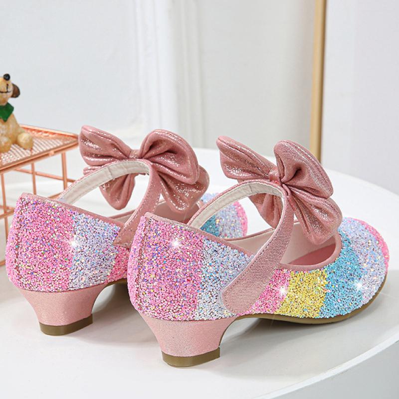 TWINFLAMES Mädchen Lederschuhe Prinzessin Schuhe Kinder Schuhe Runde Zehen Weiche Sohle Große Mädchen High Heel Prinzessin Kristall Schuhe Einzelne Schuhe