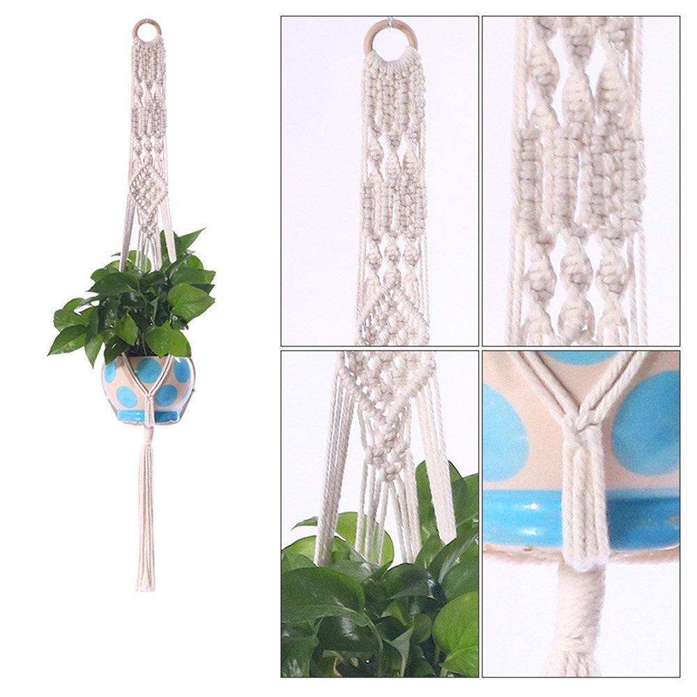 Cotton Macrame Knotted Garden Plant Hanger Planter Basket Rope Hanging Basket Flower Pot Holder