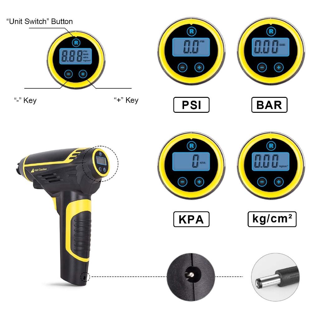 12V 150PSI Cordless Handheld Air Inflatable Pump 120W Emergency Car Tyre Inflator Pump LCD Digital 2200mAh USB Charging